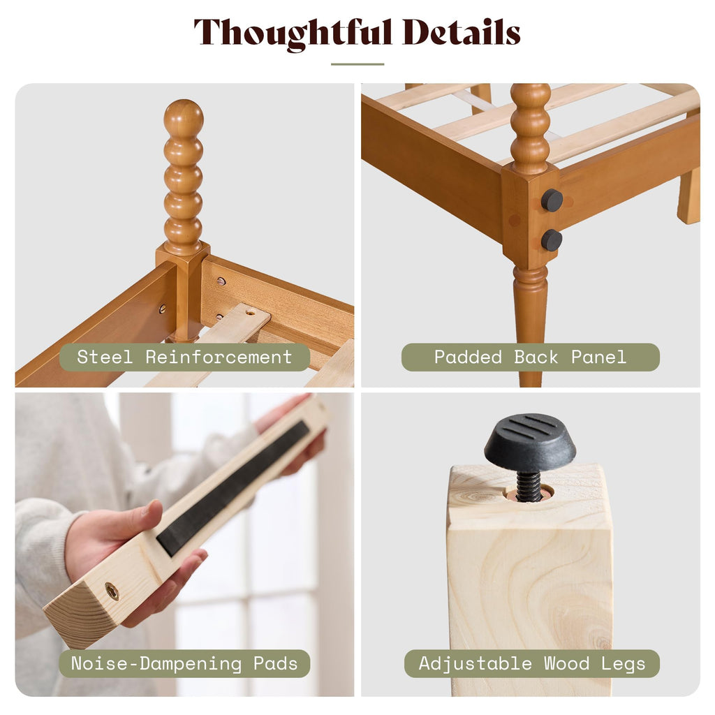 Solid Wood Bed Frame, Spindle Headboard, King Size Honey Brown
