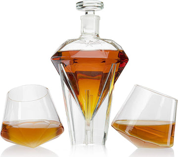Diamond Whiskey Decanter l With 2 Diamond Glasses Decanter Set, Diamond Wine Glass Holding Base With 2 Diamond - Set of 3