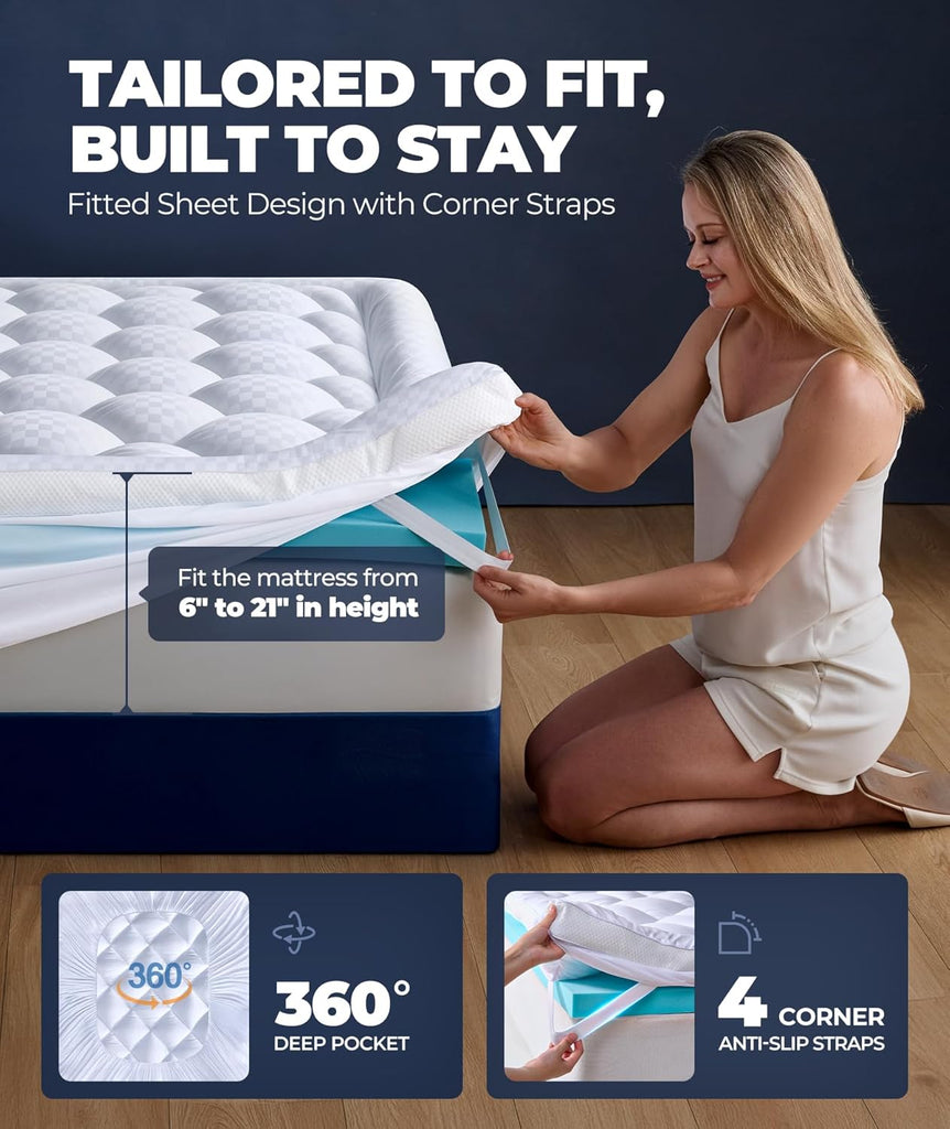 5 Inch Mega Support Memory Foam Queen Mattress Topper for Pressure Relief, Dual Layer 2.5" Pillow Top Mattress Topper