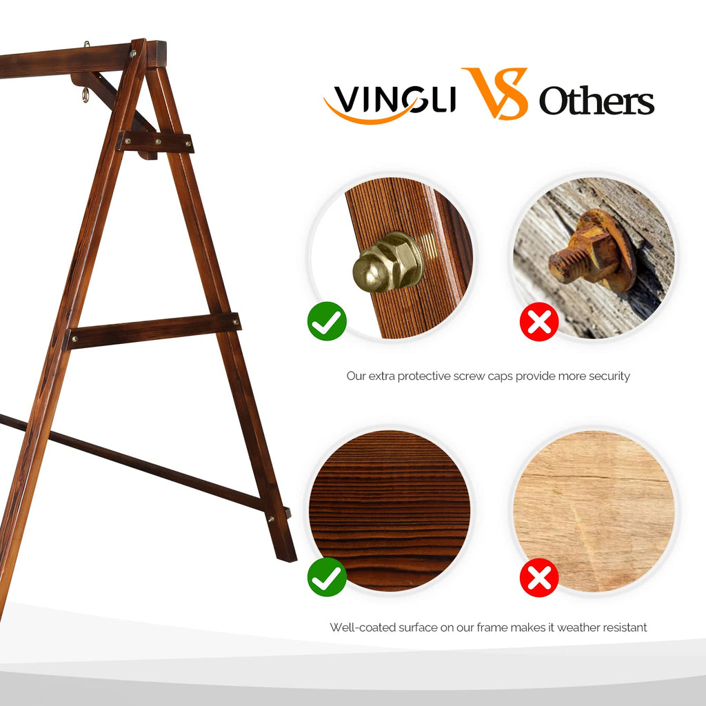 6.2FT Wooden Porch Swing Frame for 4FT Swing, Rustic
