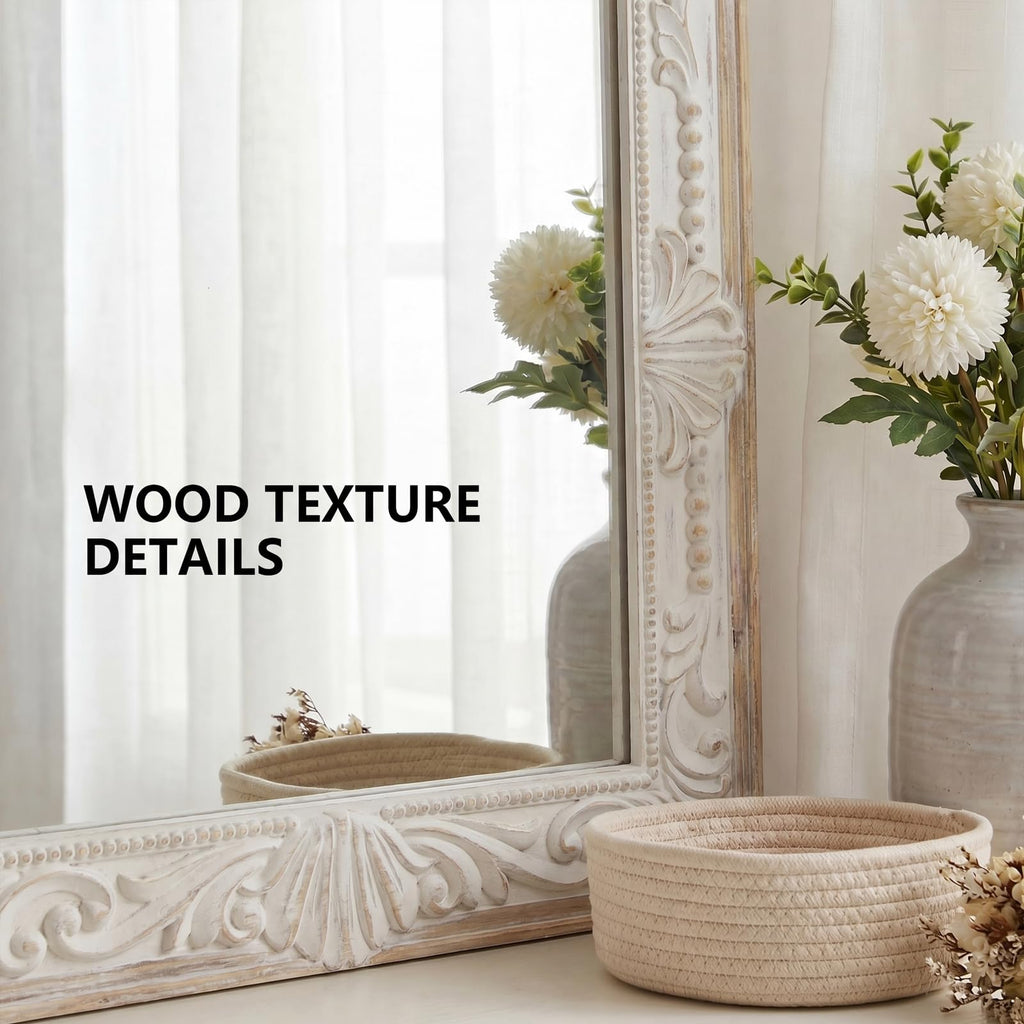 Rustic Wood Wall Mirror, 22x30" Rectangle Carved Bathroom Vanity Mirror