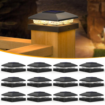 Solar Post Cap Lights for 4x4 Posts - IP64 Waterproof, 3000K LED, No-Wire Fence Lights & Deck Lights Garden Yard