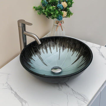 Artistic Vessel Sink Bathroom Vessel Sink Round Brown Tempered Glass Vanity Round Bowl With Pop-up Drain 16-1/2