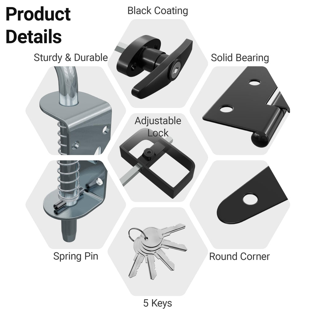 Shed Door Hardware Kit, Complete Set with T-Handle Lock, Barrel Bolts & Hinges.(sdhk)