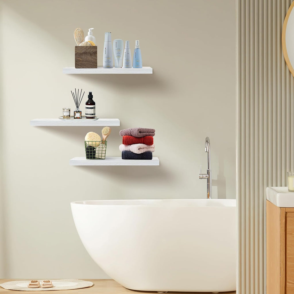 Floating Shelves for Wall Set of 3, 24" White Wall Shelves Decor, Frame Display White Floating Shelf