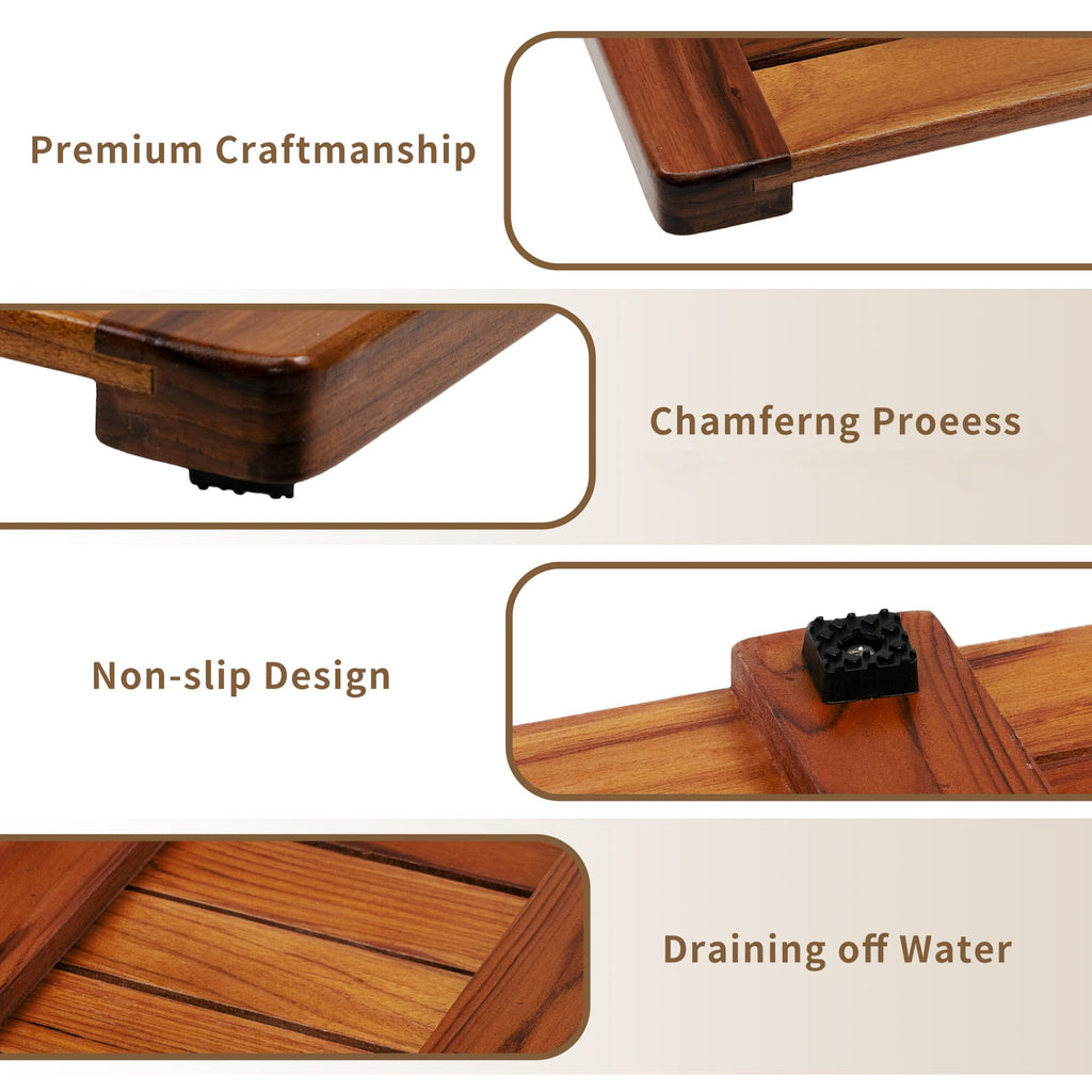 Teak Bath Mat, Shower Mats Wood, 40x18 in Extra Large