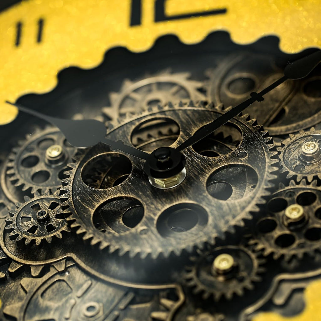 16 inch Large Gear Clock with Real Moving Gears, Steampunk Gold Wall Clock, Suitable for Living Rooms, Offices, Factories, Bedrooms, and...
