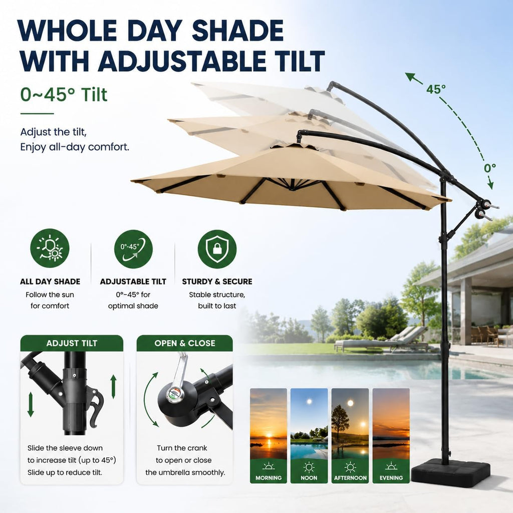 10FT Patio Umbrella with Base, Outdoor Umbrella Pool Umbrella Cantilever Umbrells