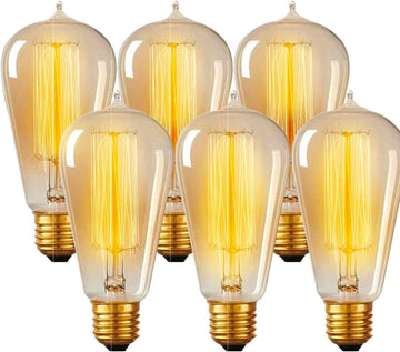 Vintage Incandescent Edison Light Bulbs, 60W, E26/E27 Base, 2100K Dimmable Decorative Lights, ST58 Style Amber Warm
