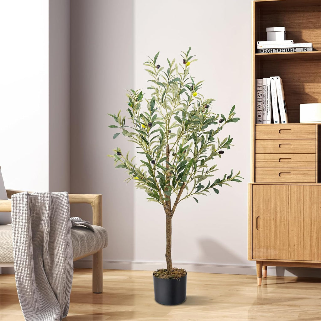 Artificial Fake Olive Tree 4FT Tall 1Pack Faux Silk Olive Tree Living Room Office Decor Faux Artificial Plants Indoor