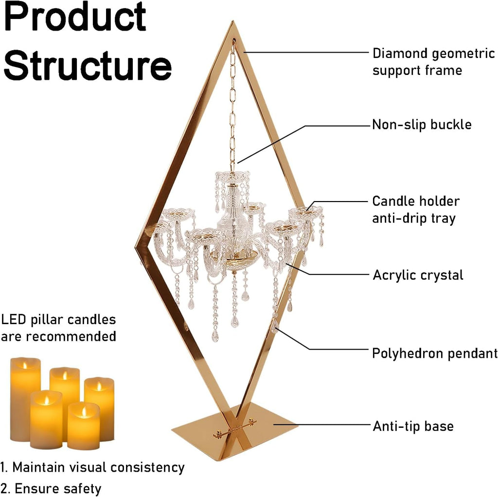 45" Gold Wedding Candelabra Set of 4 | Tall Crystal-Accent Centerpieces with Acrylic Diamond Drops for Reception