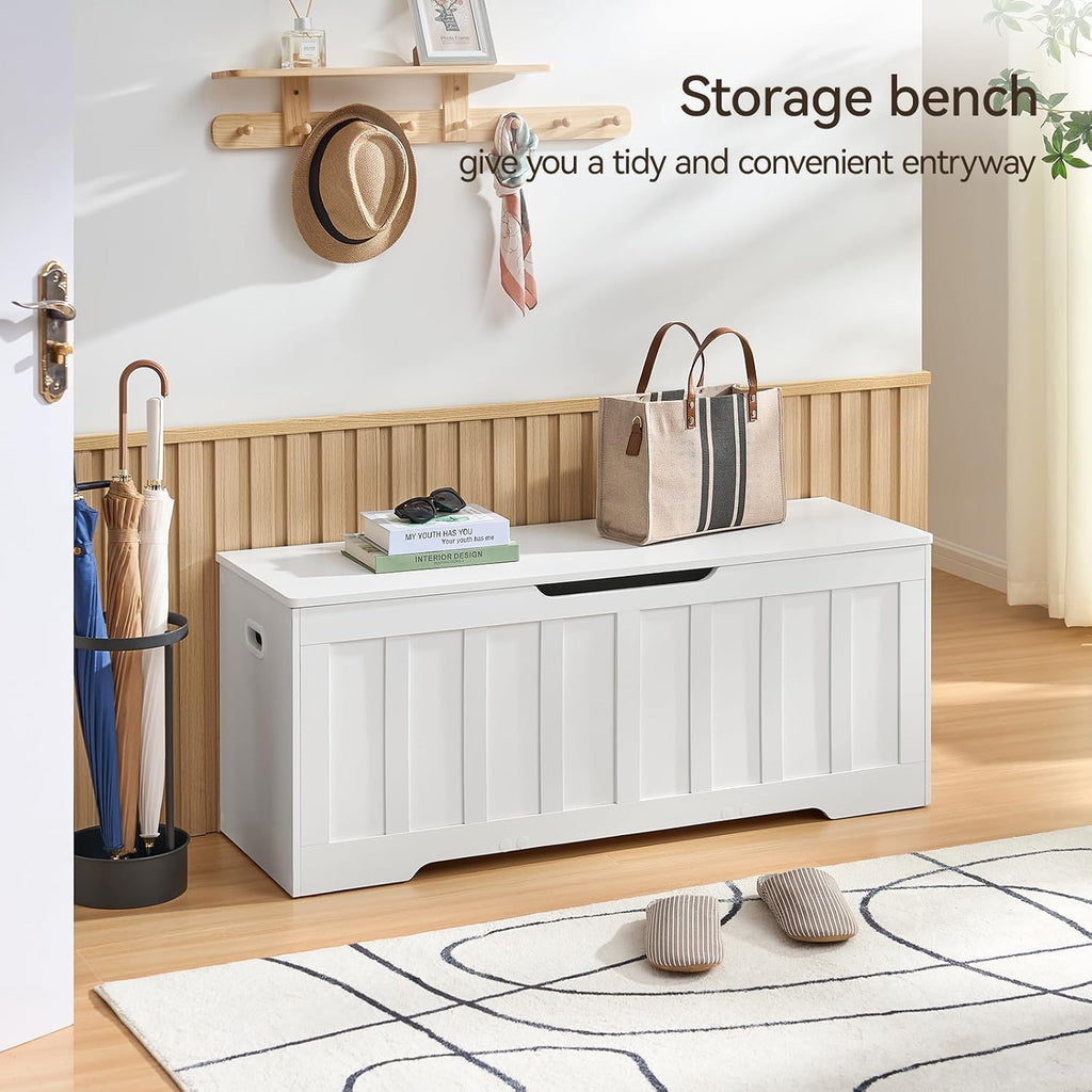 47.2"Storage Chest Extra Large,Wooden Storage Bench(White) | Storage trunk with 2 Safety