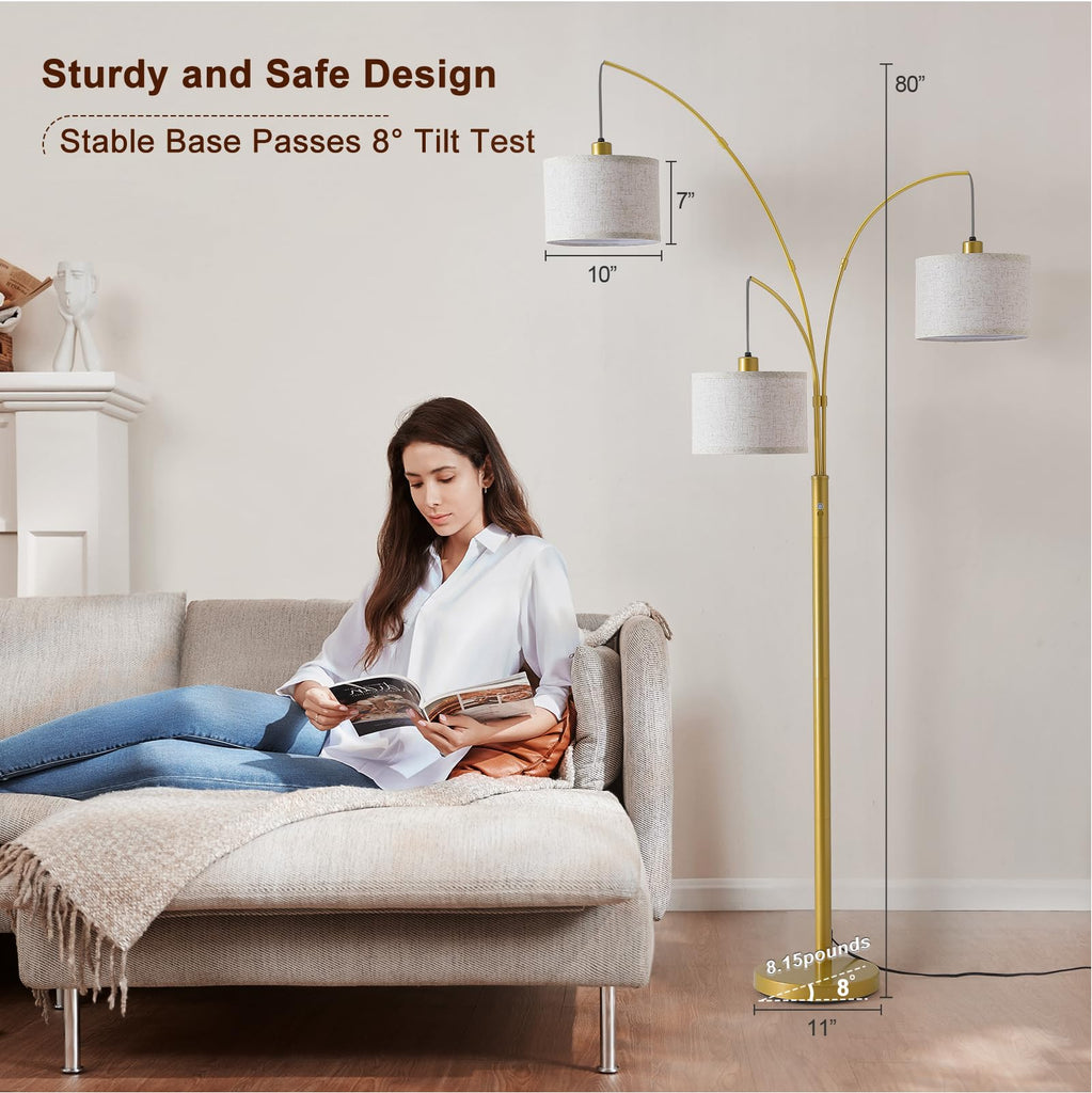 Dimmable Floor Lamp with Remote, Beige Shade Gold Pole