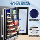 Wine and Beverage Refrigerator, 24 inch Wine Fridge Dual Zone Hold 21 Bottles an