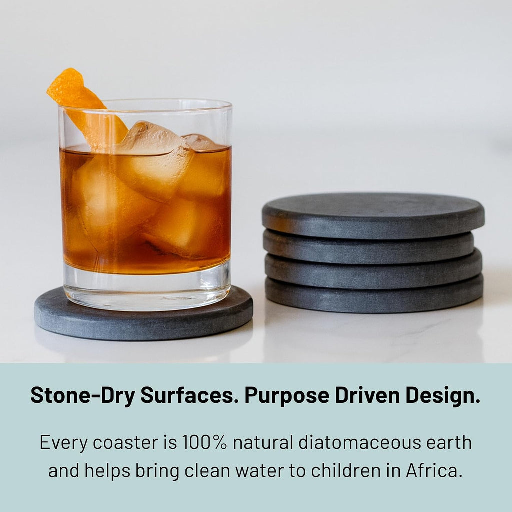 Diatomaceous Earth Coasters | Absorbent Stone Coasters for Drinks | Quick Dry, Water Absorbing | Non-Toxic - Set of 4