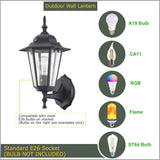 Outdoor Wall Lantern, Black Wall Sconce for House Porch Lighting Fixture, E26 Base 60W Max, Metal Housing Plus Glass