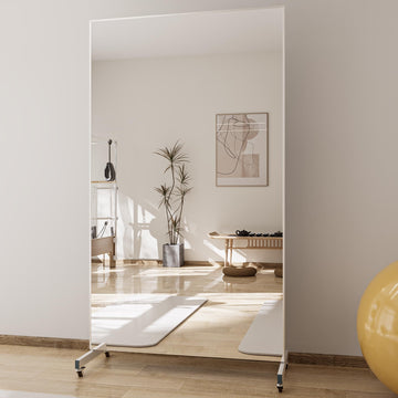 75"x39" Large Full Length Floor Rolling Mirror, Glassless, White
