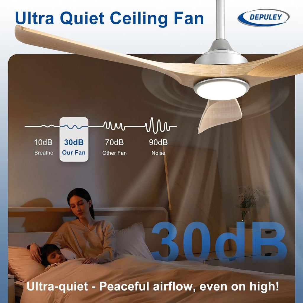 52-Inch Ceiling Fan with Light: Wood 3 Blade Outdoor Fans for Patios - Dimmable Indoor Fan with Remote APP Control Ultra Quiet DC Motor Reversible 6 Speed Timer