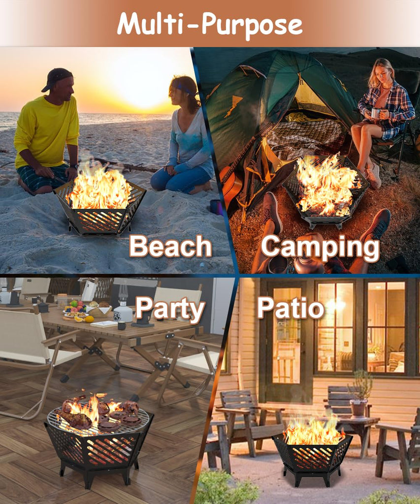 22.5" Portable Outdoor Fire Pit Camping Firepit with Bag, Diagonal