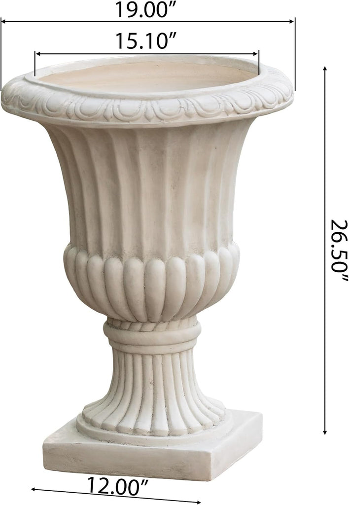 Italian Urn Planter - Antique White MGO Weather-Resistant - Large Classic Urn for Indoor Outdoor Garden, Patio or