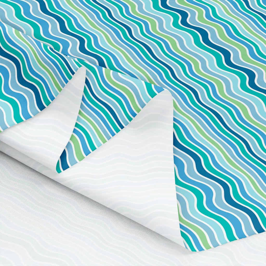 Ocean Waves Fabric By The Yard, Nautical Theme Upholstery Fabric, Geometric Abstract Sea Stripe Decorative Fabric