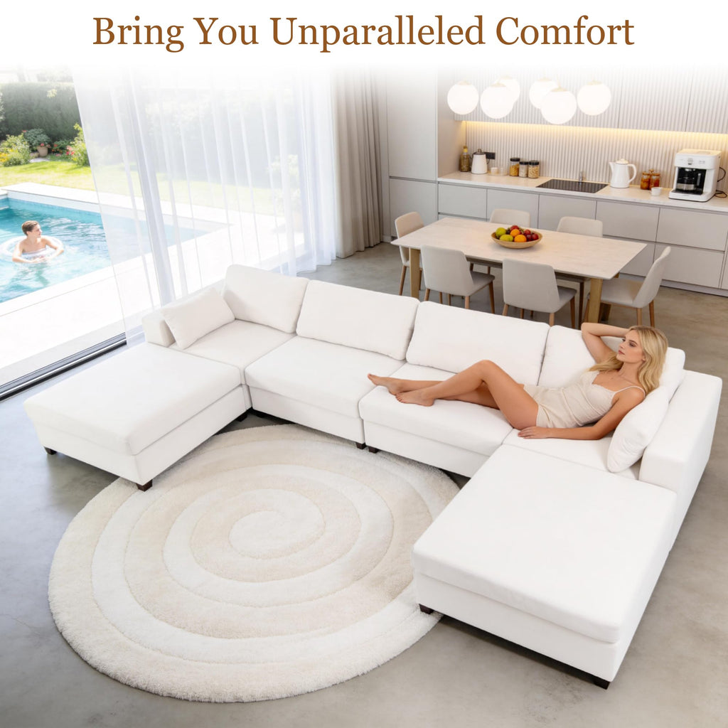 152''Oversized Deep Seat Modular Sectional Sofa, Beige L Shaped Cloud Couch