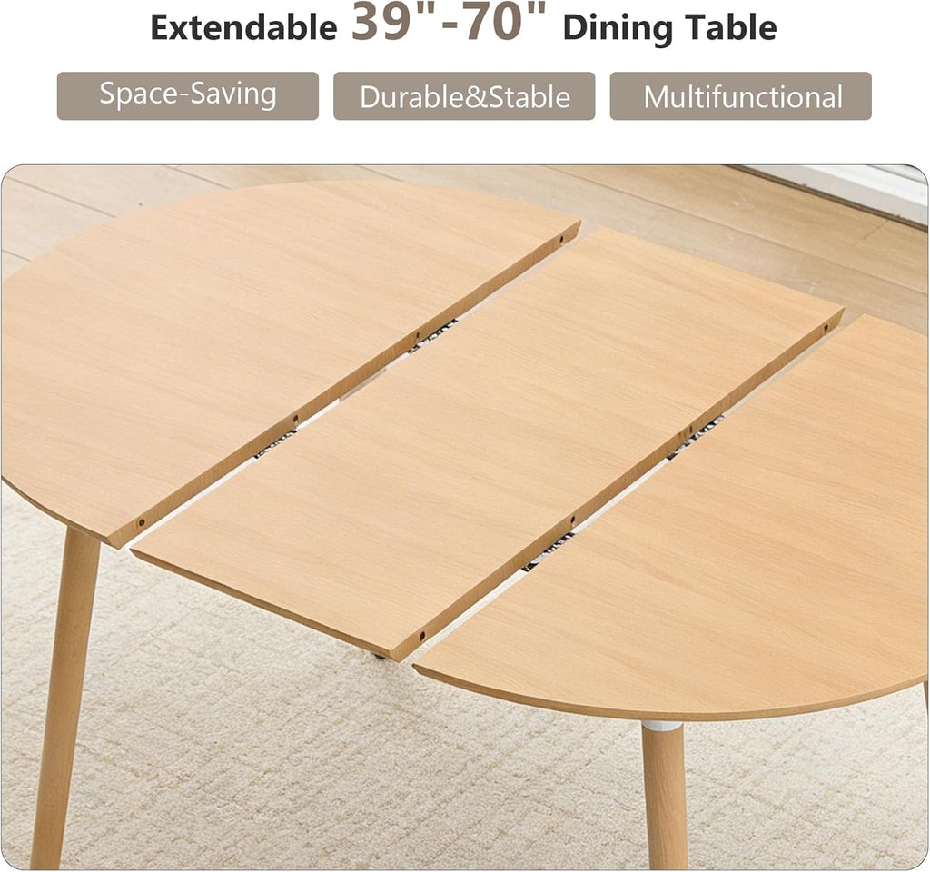 Extendable Round Dining Table for 4 6 Wooden Dining Room Table 39" to 70" Modern Kitchen Table for Dining Room Office