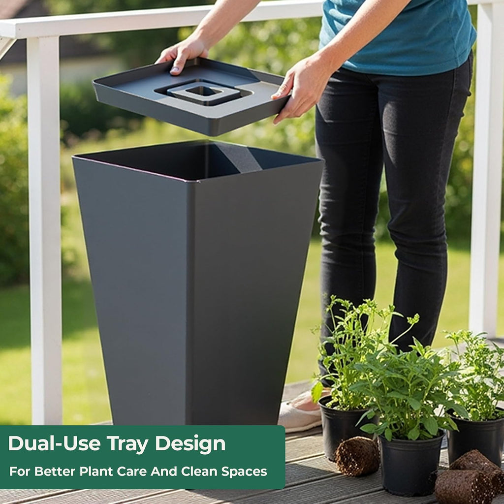 Large 28 in.Tall Planters Set of 2 for Indoor and Outdoor, Heavy Duty Plastic Black Modern Taper Flower Plant Pots