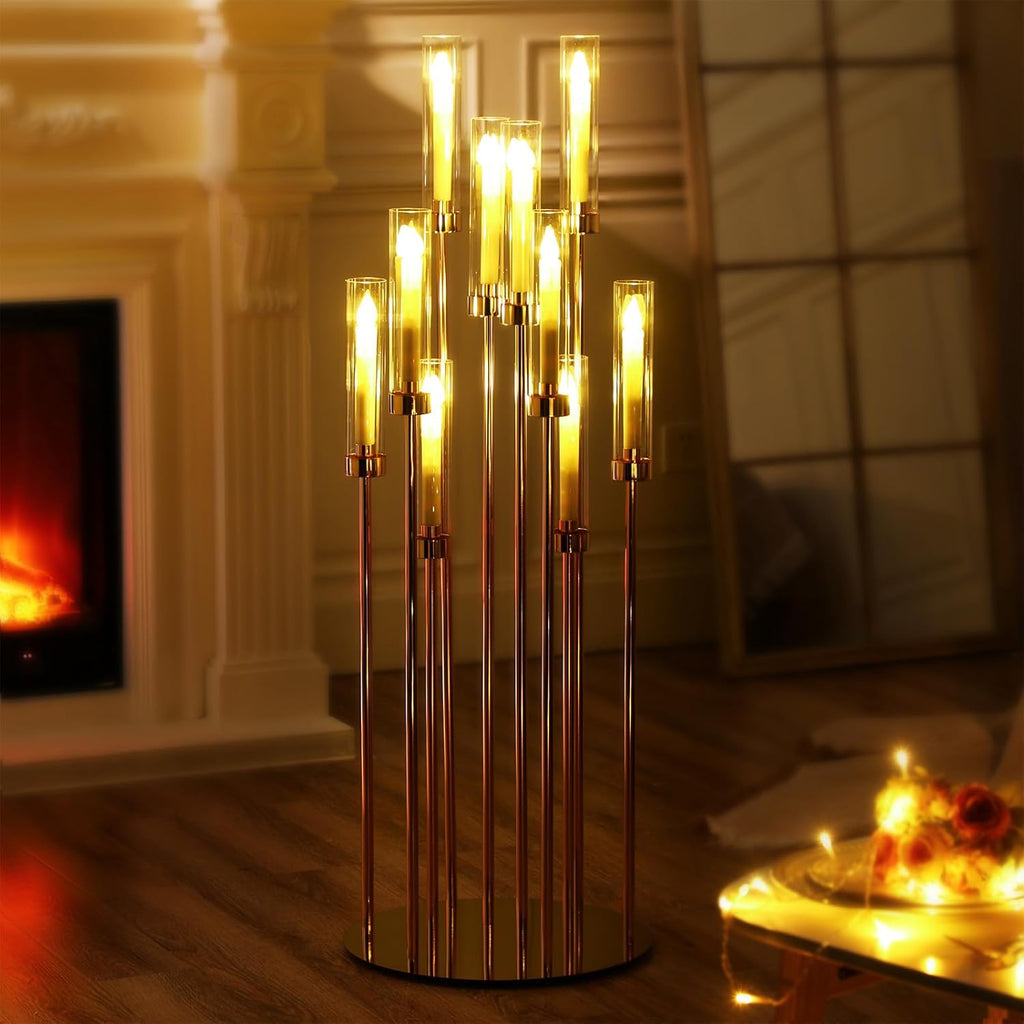 4 Pcs 10 Arm Wedding Gold Candelabra Floor Centerpieces with 40 LED Candle 46.5'' Tall Candlestick Metal Holder with