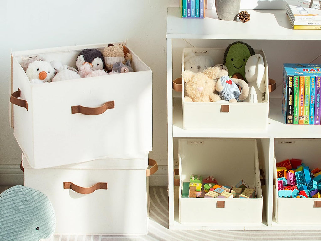 Fabric Storage Bins with Lid, Decorative Storage Boxes for Shelves, Stackable Closet Organizer Basket with Handles