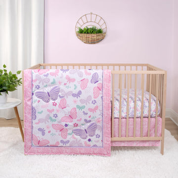 3 Piece Baby Crib Bedding Set for Girls - Newborn, Infant & Toddler Nursery Bed Set Decor with Fitted Crib Sheet