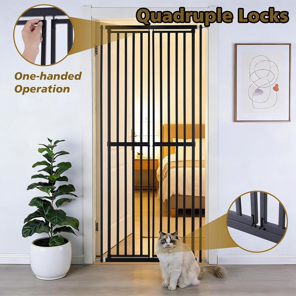 Extra Tall Cat Gate for Doorway - 75.2" Pressure-Mounted Transparent Cat Gate for Pets, Fits 30"-36" Width, No Wall
