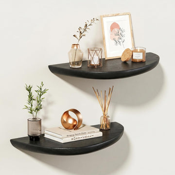 Solid Walnut Floating Shelves for Wall 15.7" Set of 2, Wall Mounted Shelf | Rustic Farmhouse Wooden Floating