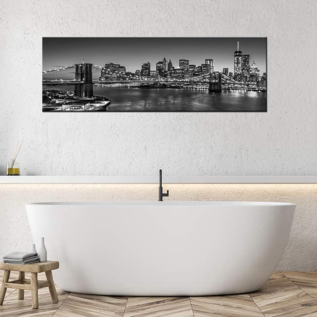 Black and White Brooklyn Bridge Canvas Wall Art New York City Picture Print Manhattan Night Skyline Painting on