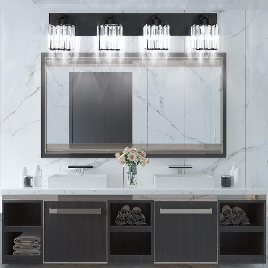 Black Light Fixtures Bathroom Vanity Light Crystal Modern Vanity Light 4 Light (Exclude Bulb)