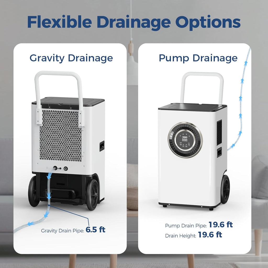110 PPD Commercial Dehumidifier with Pump & Drain Hose, LGR Tech Dehumidifiers for Large Room, Basement, Warehouse