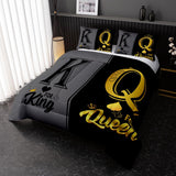 King and Queen Crown Comforter Set Black and Gray Couple Bedding Set，3Pcs Mr Mrs Comforter Set for Adults Couple Men