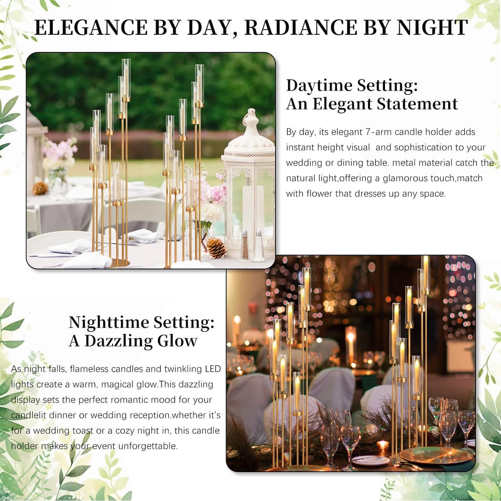 4Sets Floor Candelabra Tall 7 Arm Centerpieces, 48" Tall Metal Candlestick Holders with Acrylic Lampshade candelabros