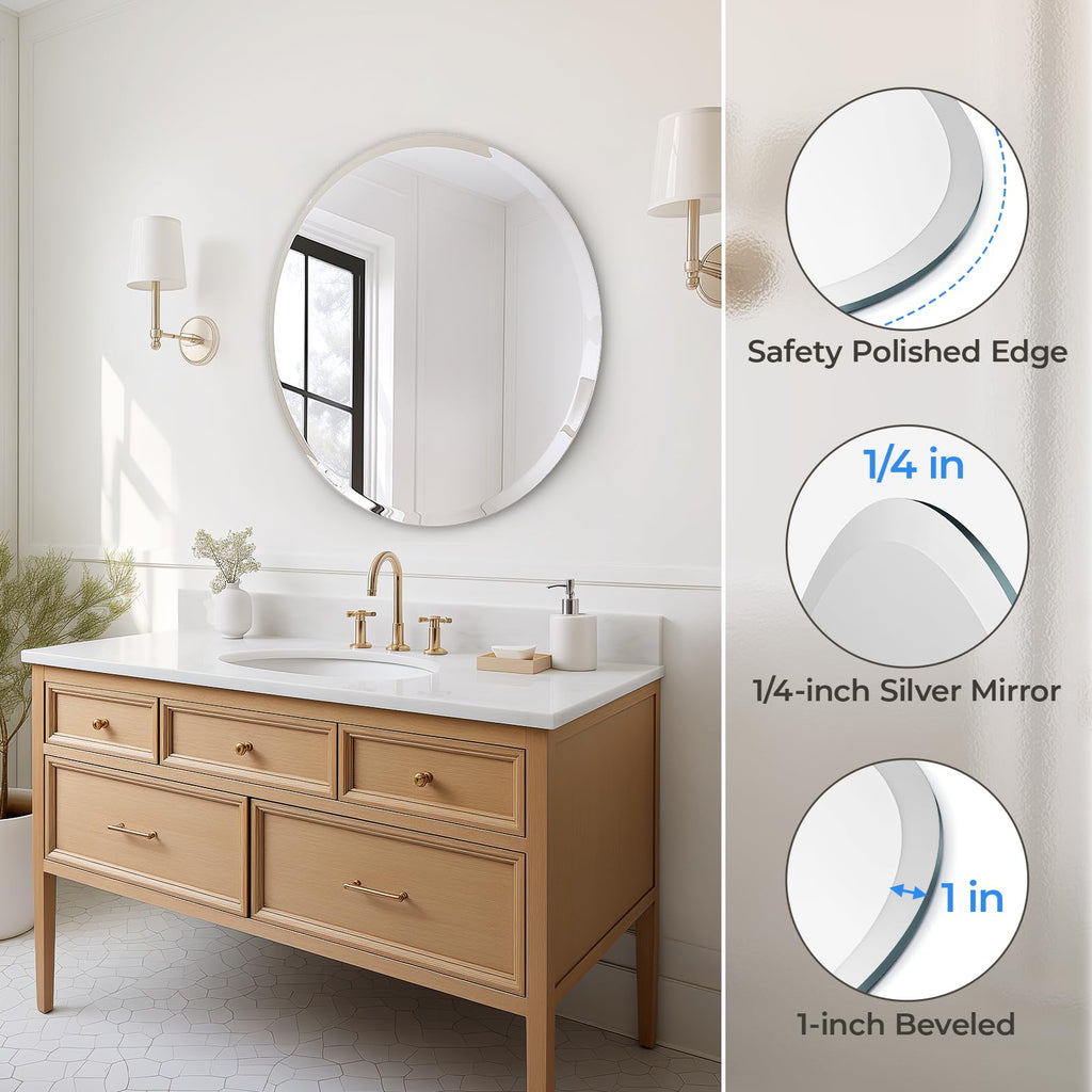 Frameless Round Bathroom Mirror 24"