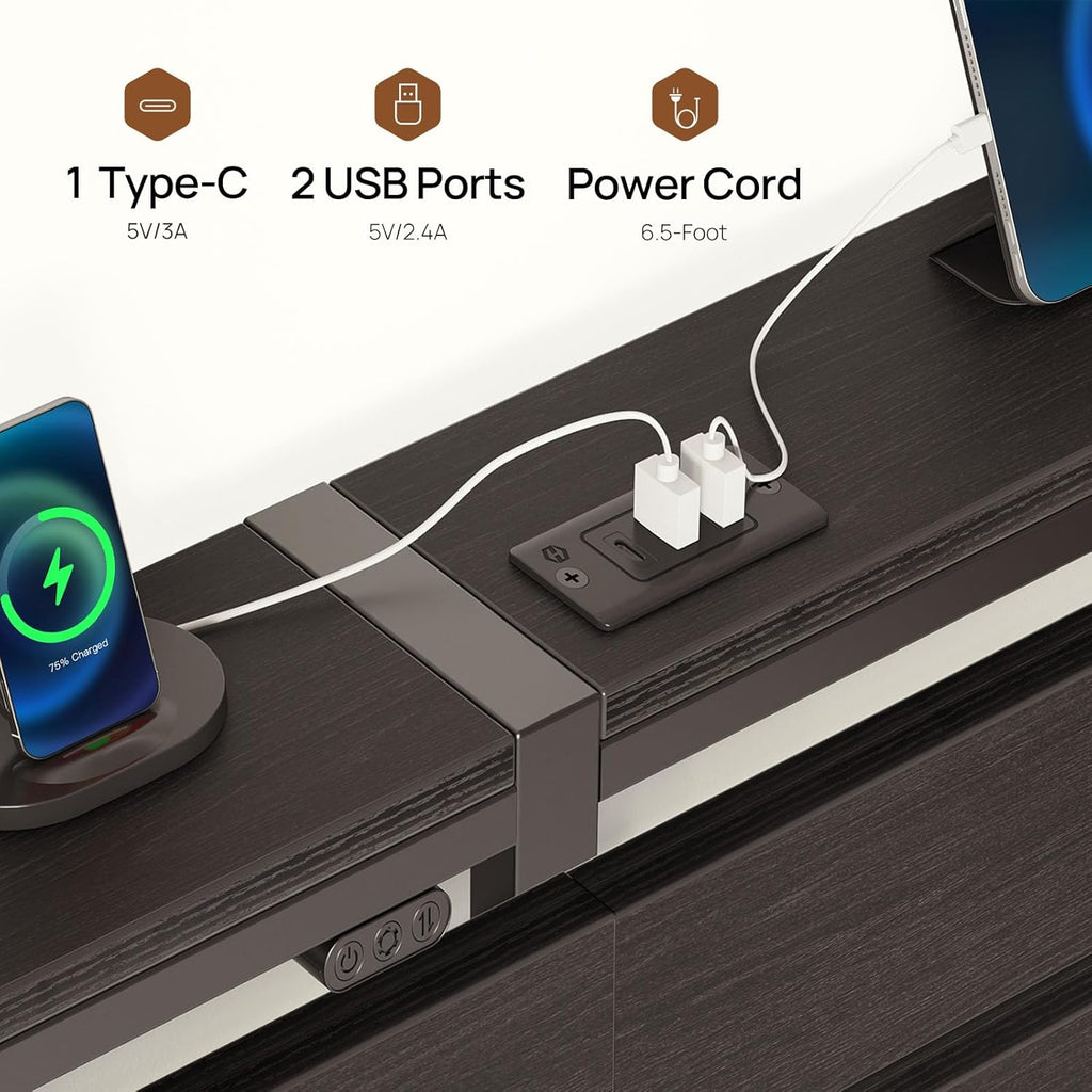 Bed Frame King with USB Charging Station, LED Bed Frame with Wood Storage Headboard