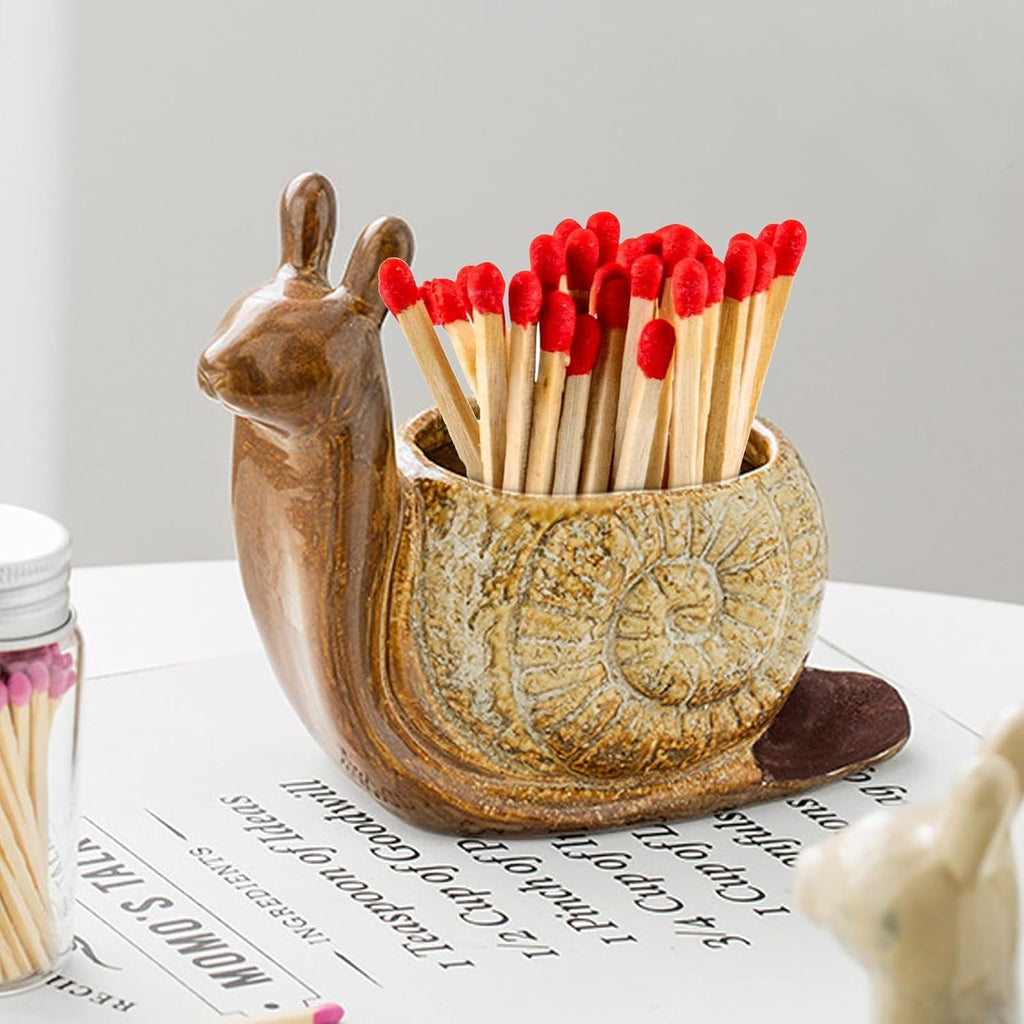 Ceramic Match Holder with Striker, Jar-Shaped Match Holder, Suitable for All Matches, Vintage Home Decor (White)
