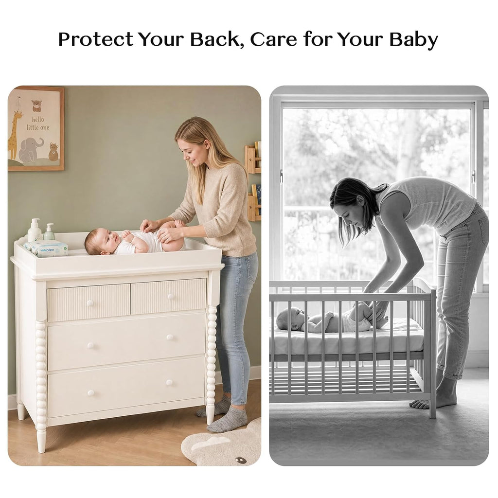 White Nursery Dresser with Changing Table, 4 Drawers for Storage | Jenny Lind Spindle Style Dresser and Removable