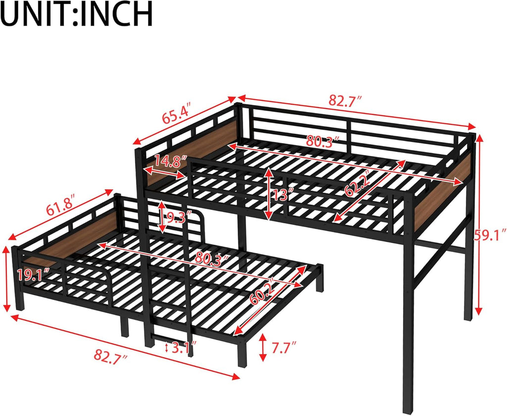 Queen Over Queen Bunk Bed with Headboard and Full Length Guardrail, Separable Bunk Bed Queen