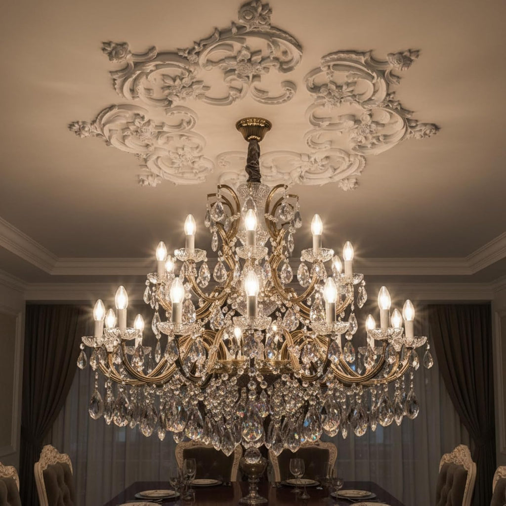 33.5'' Large PU Ceiling Medallion Combination Decorative 2.36'' ID French Style Chandelier Base Ceiling Medallion for Light Fixtures Victorian Rosette Light Covers for Chandeliers(Charming)
