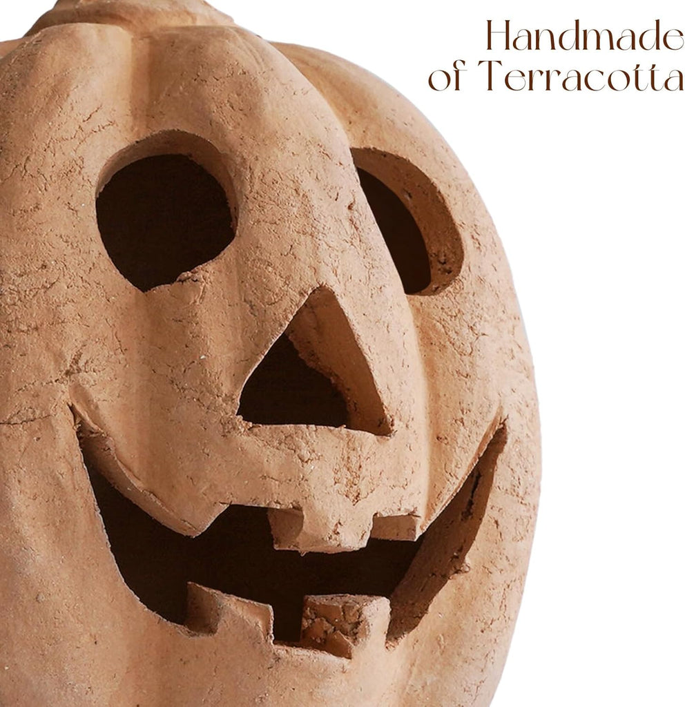 Fall Decor - Handmade Terracotta Pumpkin Jack O' Lantern Outdoor Indoor