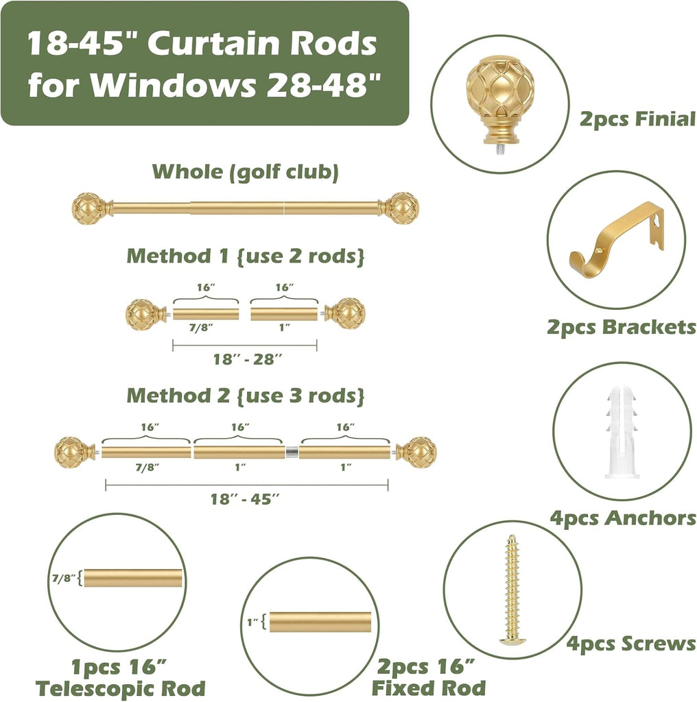 Gold Curtain Rods for Windows:Farmhouse Boho Decorative Curtain Rod for Bedroom Living Room,Heavy Duty Adjustable