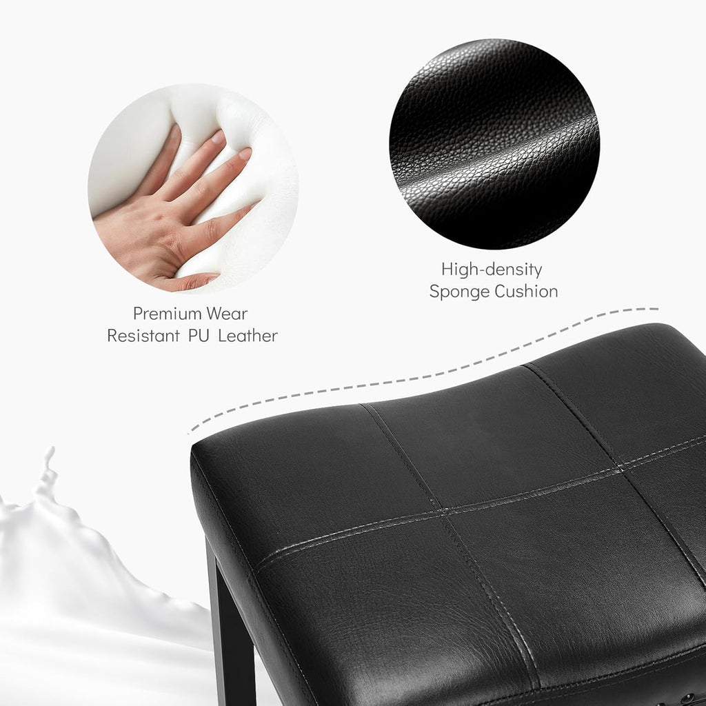 Saddle Bar Stools Set of 4, 24 Inch Counter Height Stools with Curved PU Leather Surface, 3.7" Thick Upholstery Bar