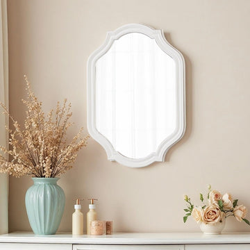 Rustic Scalloped Oval Mirror 28 X 20 Inch, Distressed White