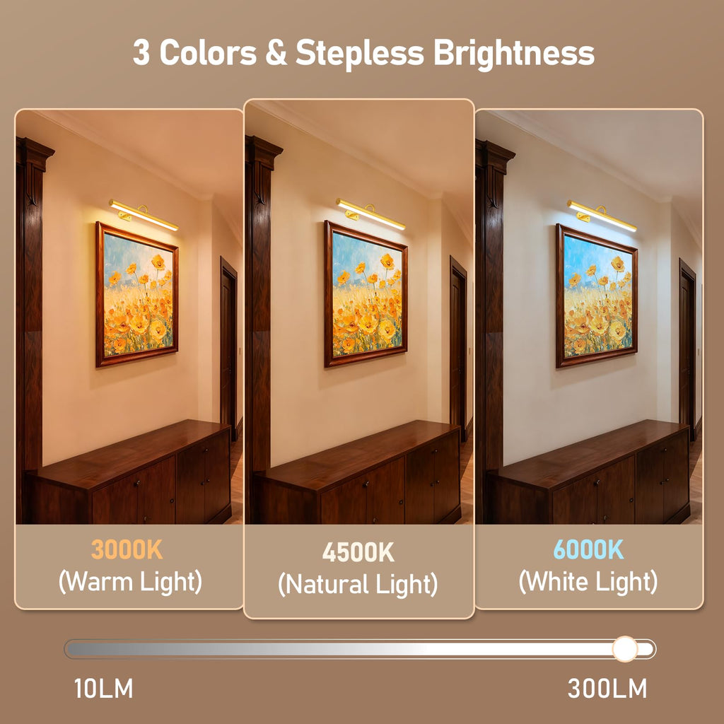 16" Wireless Picture Lights for Wall, Rechargeable Art Light, 2Pack