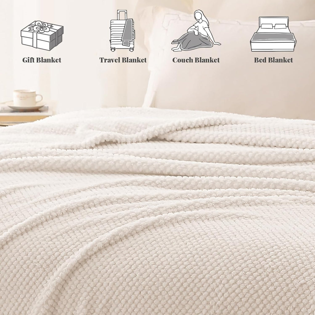 Extra Large Fuzzy Fleece Throw Blanket, 50x70 Inch Fluffy Warm Soft Jacquard Blankets for All Season, Lightweight and